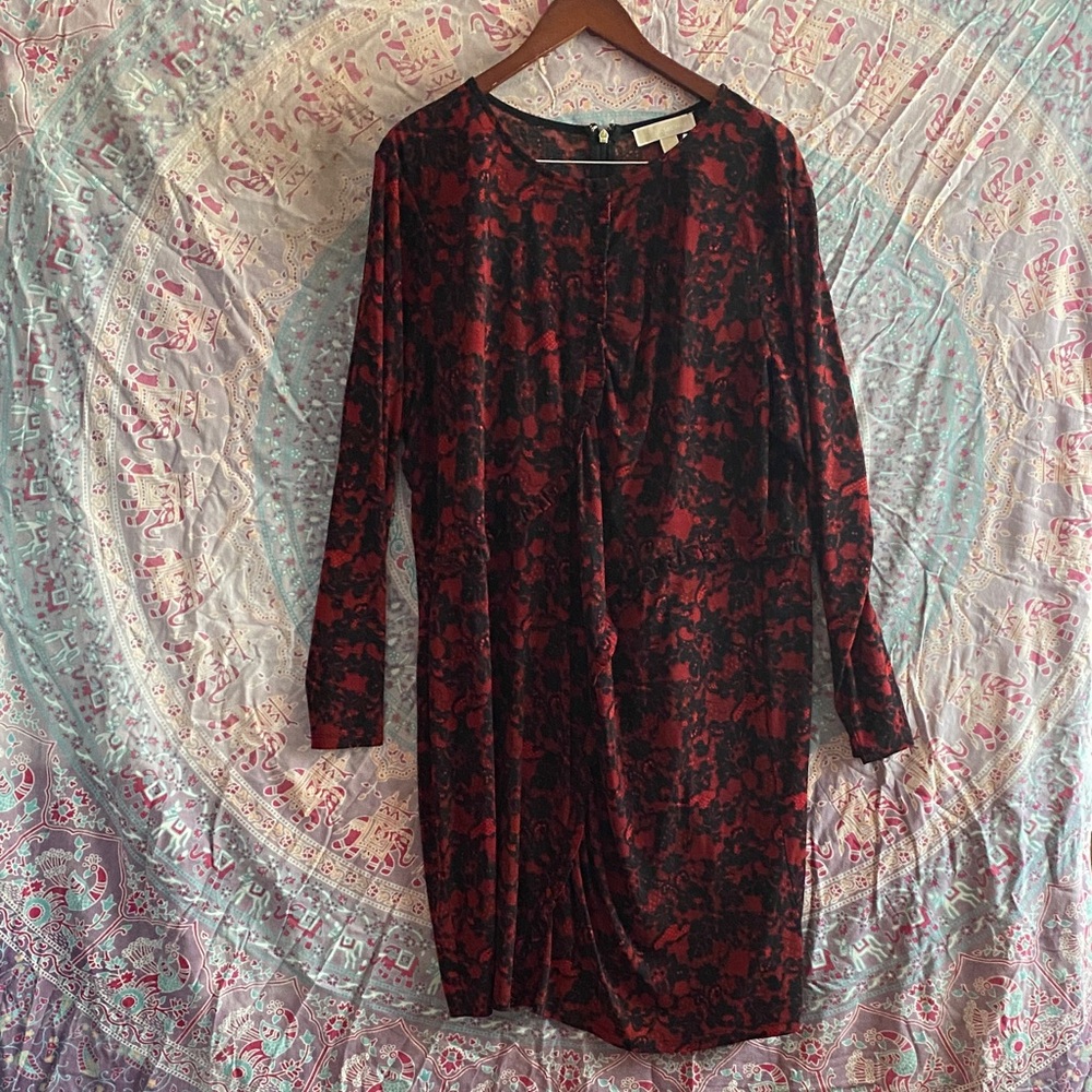 MICHAEL Michael Kors Red and Black Long Sleeve Dress